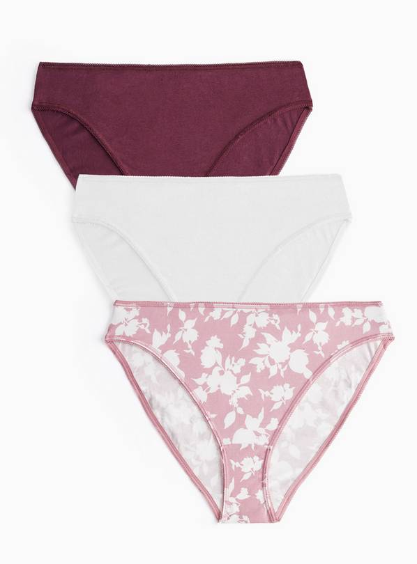 Burgundy Floral Cotton Blend High Leg Knickers 3 Pack 20